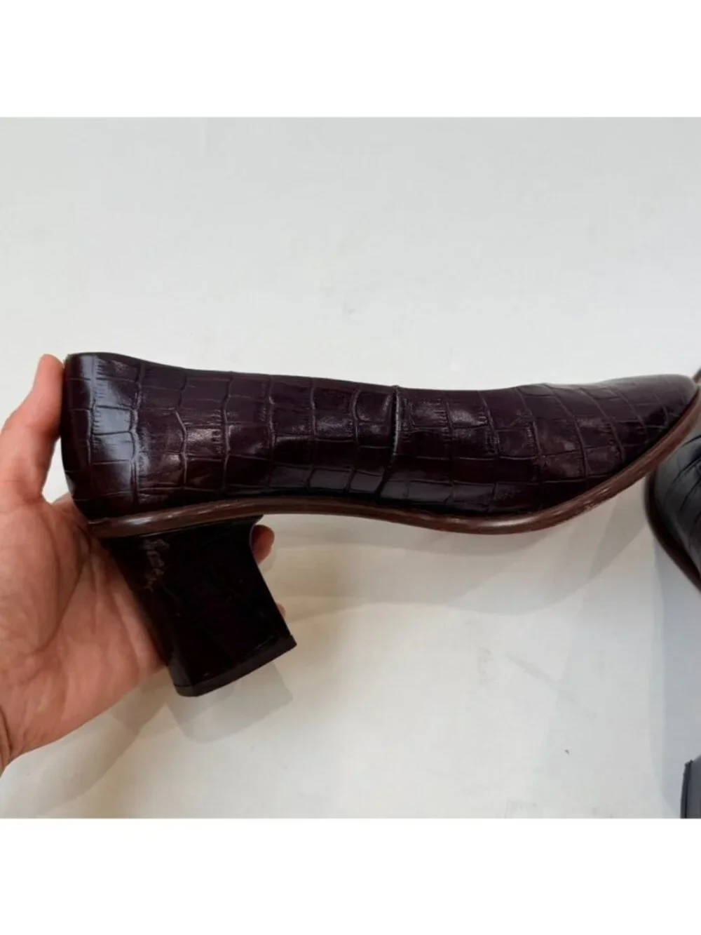 Miista Croc Embossed Leather Block Heel Pumps Brown Women's EU 41